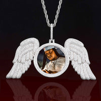 Photo With Angel Wings Custom Moissanite Pendant